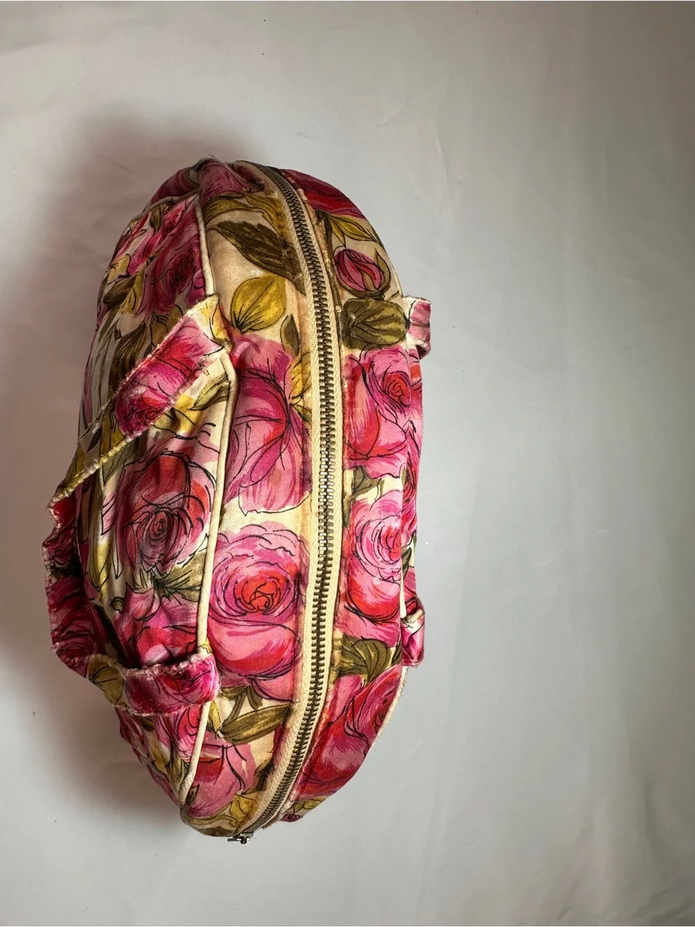 Vtg 50s 60s Celebrity Inc NY Pink Floral Cosmetic Bag Canvas Coquette